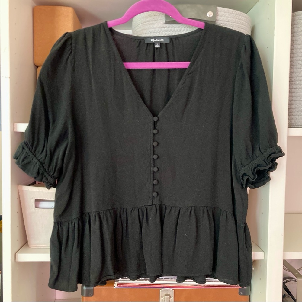 Madewell Black Button Detail Blouse L